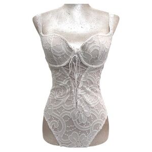 Victoria's‎ Secret Floral Embroidered Lace Corset Bra Bodysuit Teddy 34B